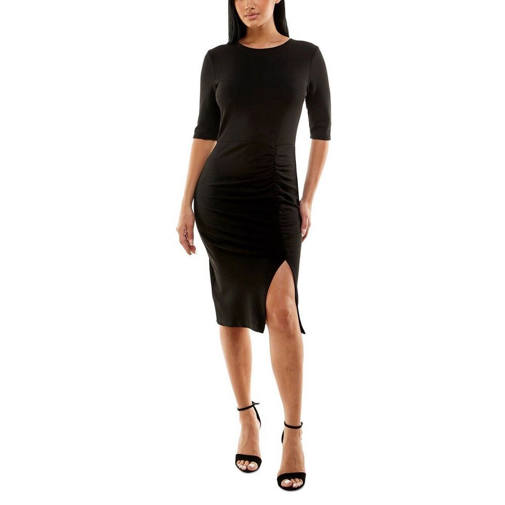 B. Darlin Black Body-con Dress Juniors Size 4 Front Slit Ruched Back Zip‎ NEW